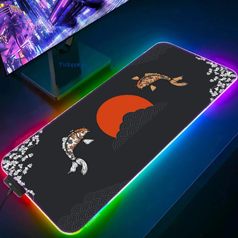 

Large LED Desk Mats XXL RGB Computer Mousepad Japan Koi 90x40cm Backlight Keyboard Mat Fish Mouse Pad Gamer Luminous Mousepads