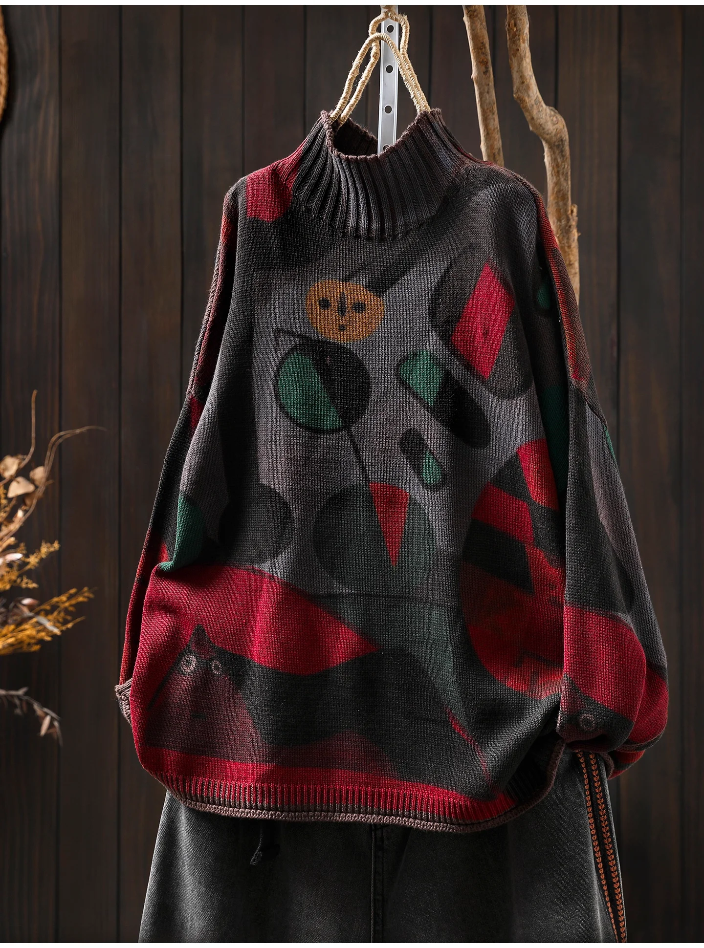 Winter Fall Vintage Print Women's Korea Fashion Long Sleeve Pullover Sweater Female Good Quality Soft Casual Loose Knitwear Tops