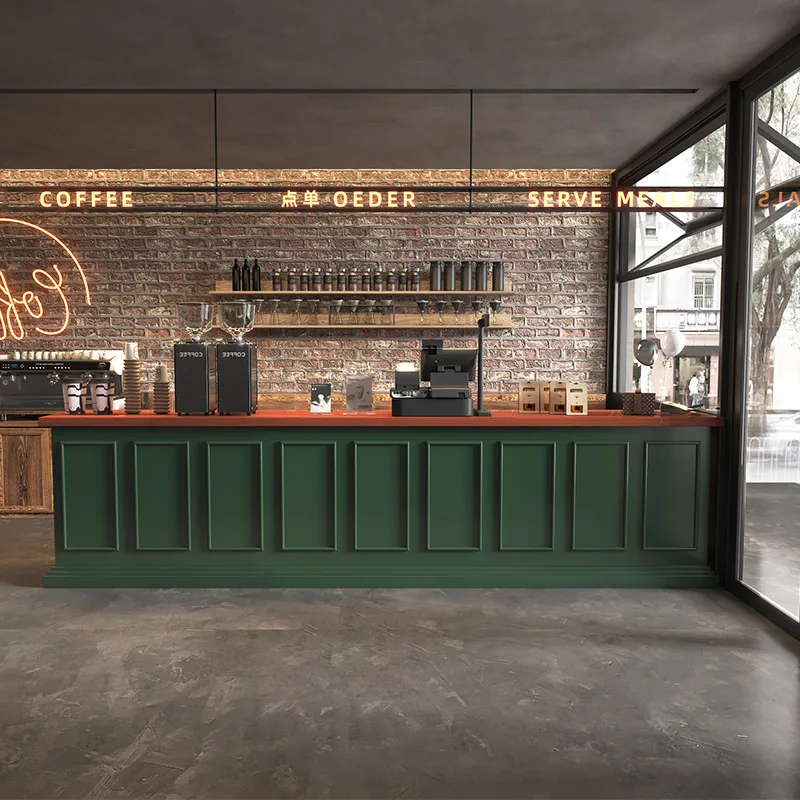 Retro coffee bar Western restaurant Simple modern front desk Baking milk tea shop checkout page Reception desk Corner wine cabin