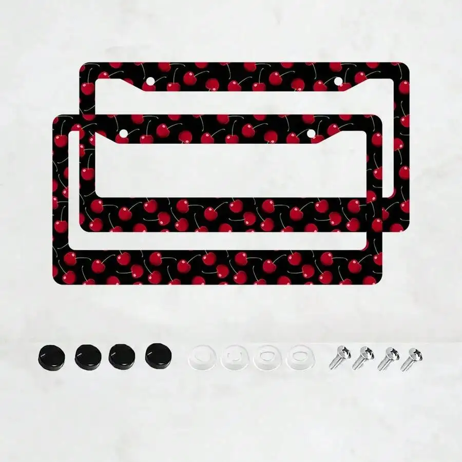 2pcs Cherry Fruit Pattern Aluminum License Plate Frame, Rust-Proof Universal Fit With Decorative Screws, 12. 2x6. 3 Inch For