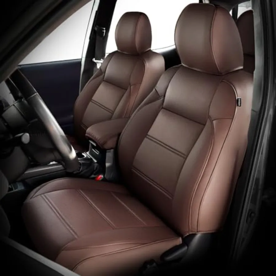 

Чехлы на сиденья Tacoma 2016-2022 2023Fit для Tacoma, чехол на сиденье с двойной кабиной, коричневые водонепроницаемые кожаные аксессуары