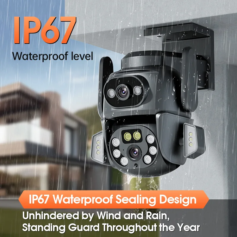 4K Wifi Security Camera PTZ Dual Lens 4MP Motion Detect Auto Tracking Monitor CCTV IP67 Waterproof Outdoor Surveillance Camera