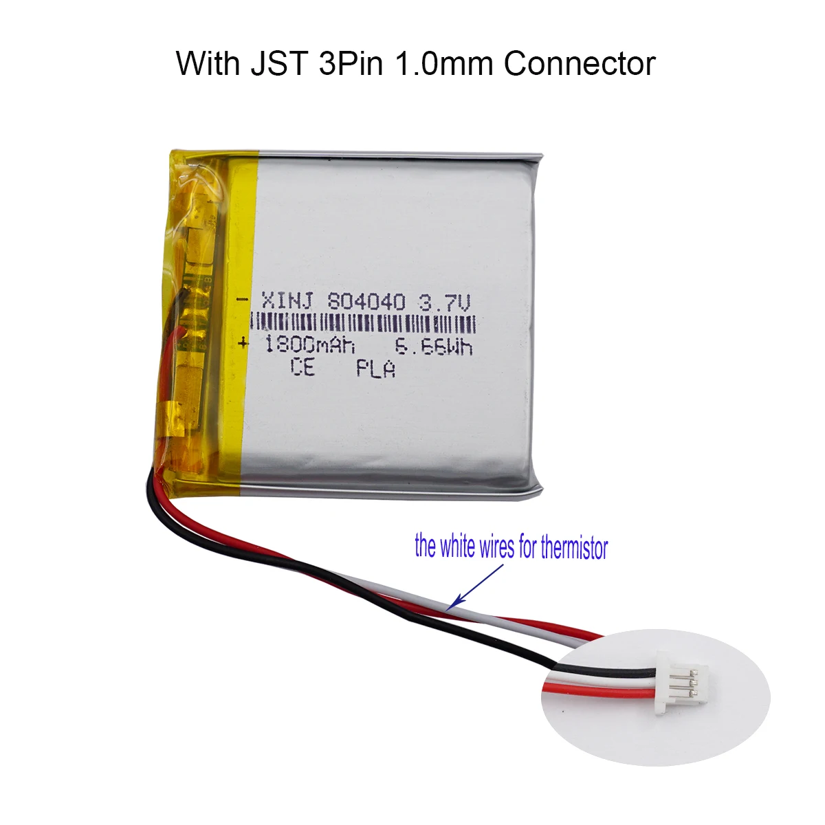 3.7V 1800 mAh 6.66Wh 804040 JST 3Pin 1.0mm Connector 3 Wires NTC Thermistor Li-Polymer Li Lipo Battery For GPS DashCam Tablet PC