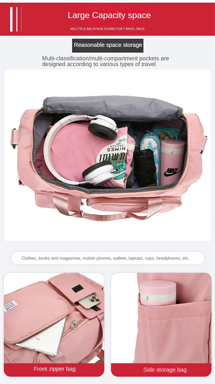 Bolsa de viaje de gran capacidad para mujer, bolsa de gimnasio para fin de semana, bolsas de lona para la noche con comp