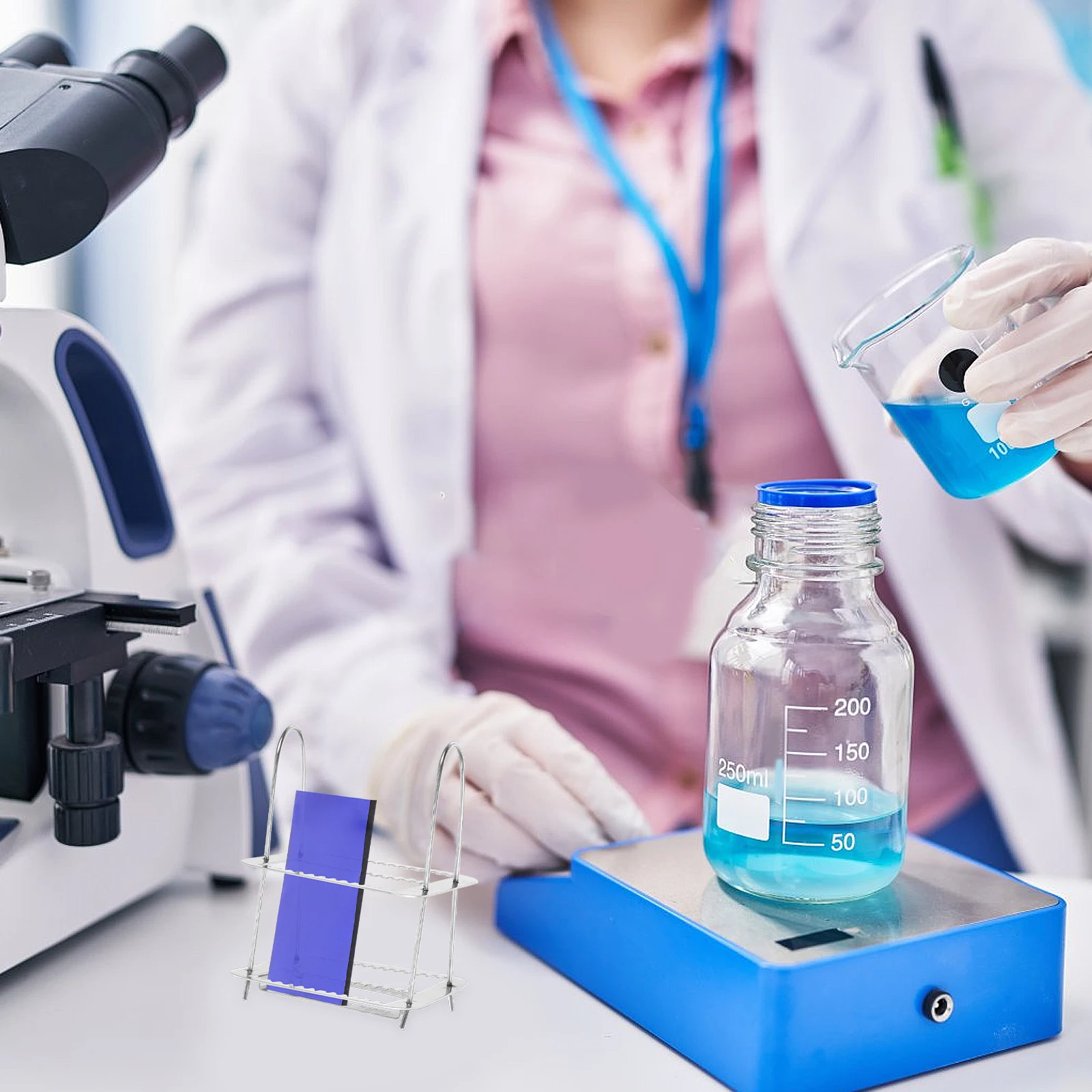 Stainless Steel Staining Rack 26 Positions Compact Laboratory Microscope Slides Storage Holder Slide Staining Tool