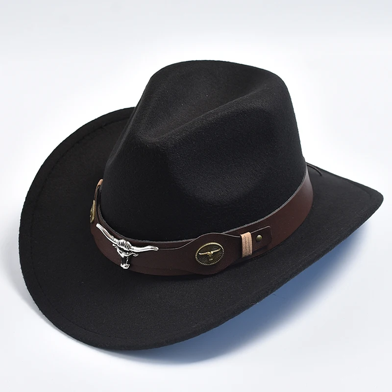 New Wome Men Black Chapeu Cowboy Hat Gentleman Jazz Sombrero Hombre Cap Dad Cowgirl Hats Size 56-58cm