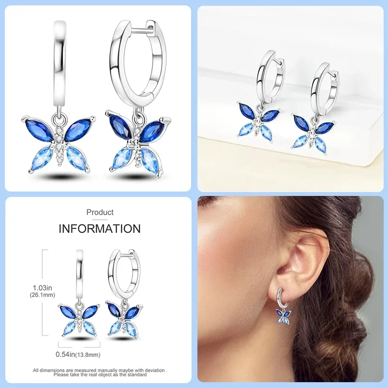 925 Sterling Silver Earrings For Women Colorful Zircon Star Butterfly Devil\'s Eye Pendants  Earrings Luxury Sparkling Jewelry