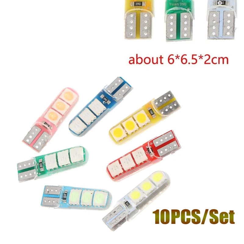 

10 шт./компл. высокотемпературная силиконовая автомобильная светодиодная лампа для ширины освещения багажника, освещения номерного знака, W5W T10, 5050, 6SMD
