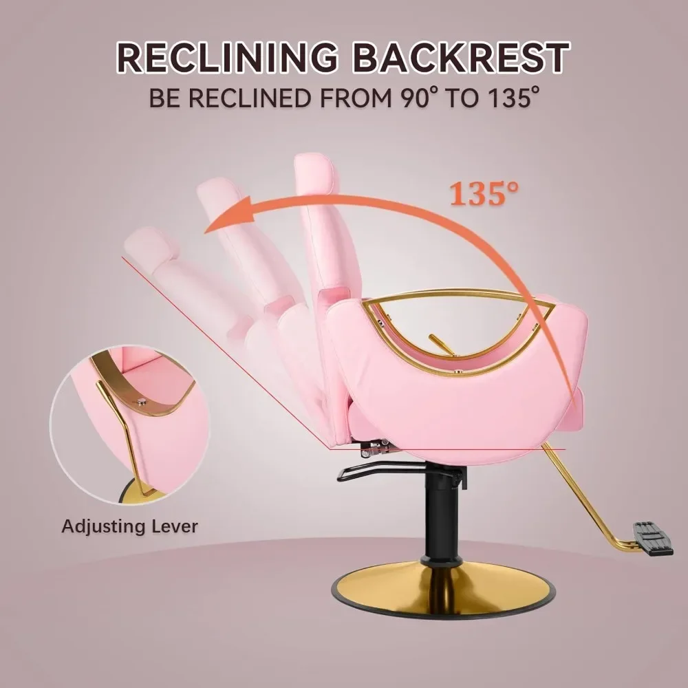 Pink Barber Chair Salon Chair for Hair Stylist, Height Adjustable Relining Hair Salon Chairs with 360 Degrees Swivel