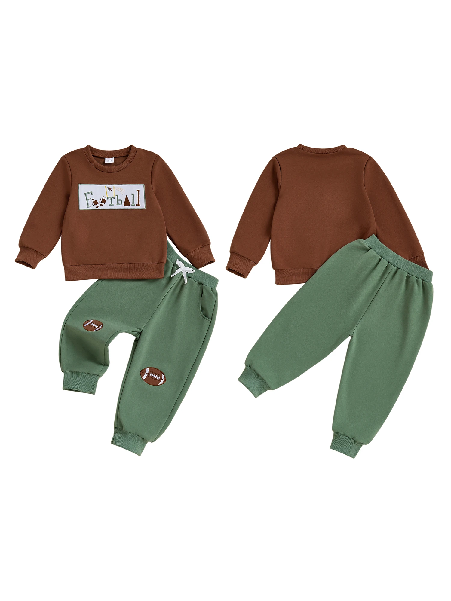 

Adorable Infant Boys Autumn Ensemble Stylish Football Embroidery Sweater and Trousers 2 Piece Clothing Set
