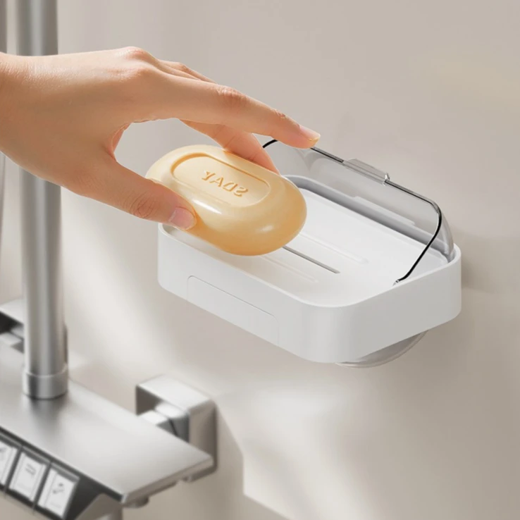 

Soap Case Simple Transparent Flap Drainage Box Bathroom Toilet Waterproof Soap Storage Box Dormitory Home Travel Large Soap Dish