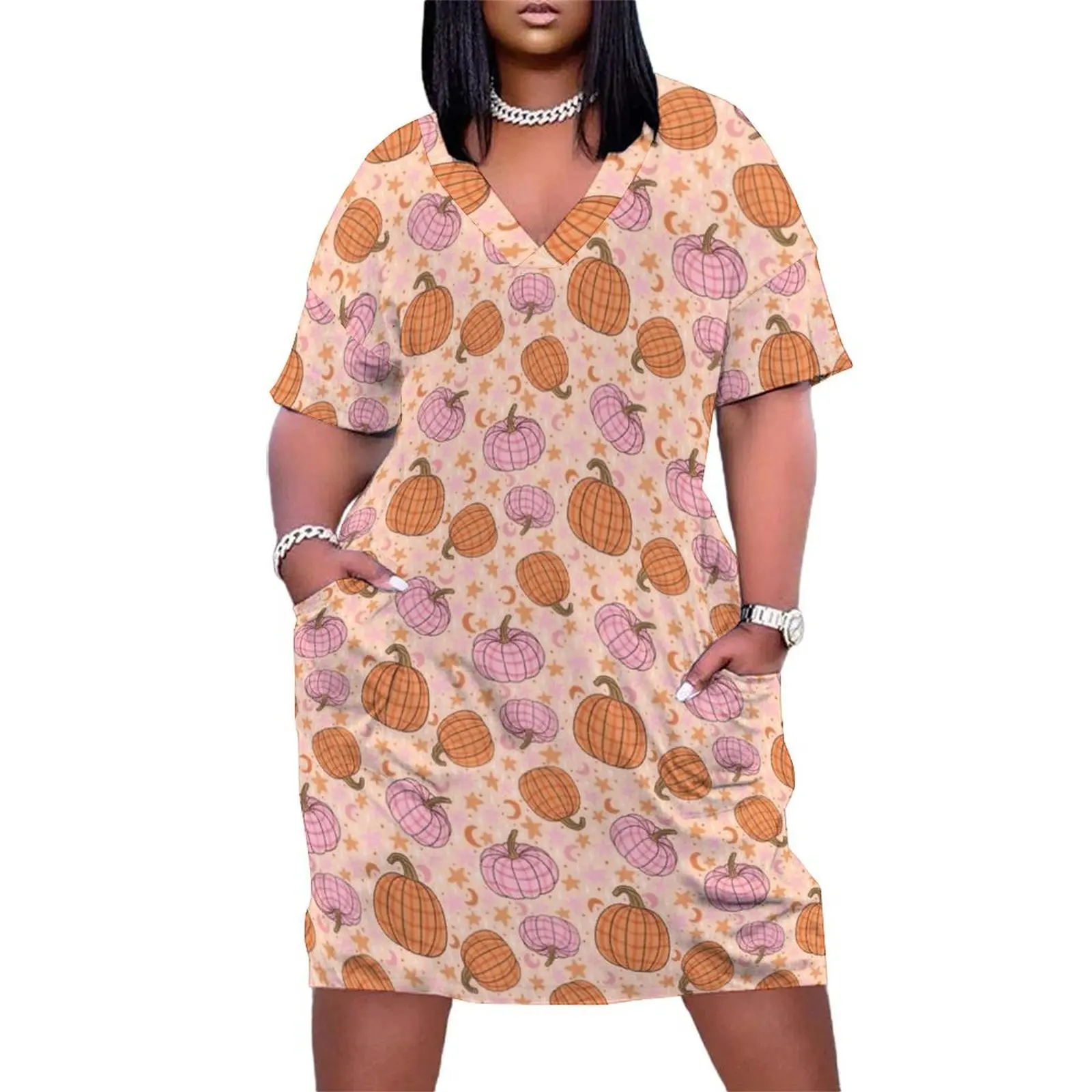 

Pumpkin Print Loose Pocket Dress summer woman dress 2025 women party dresses dress women elegant luxury evening ladies