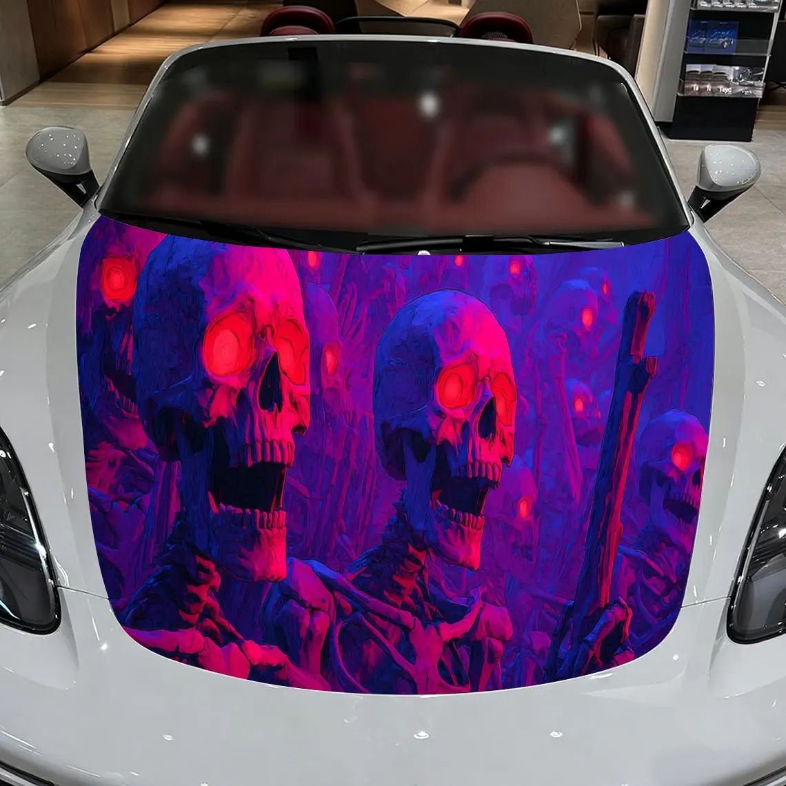 

Purple and Red Skeleton Car Cover Sticker, Auto Hood Decal, Car Exterior Scratch Resistant Decal, Trendy Gift for Car Lovers, Ey
