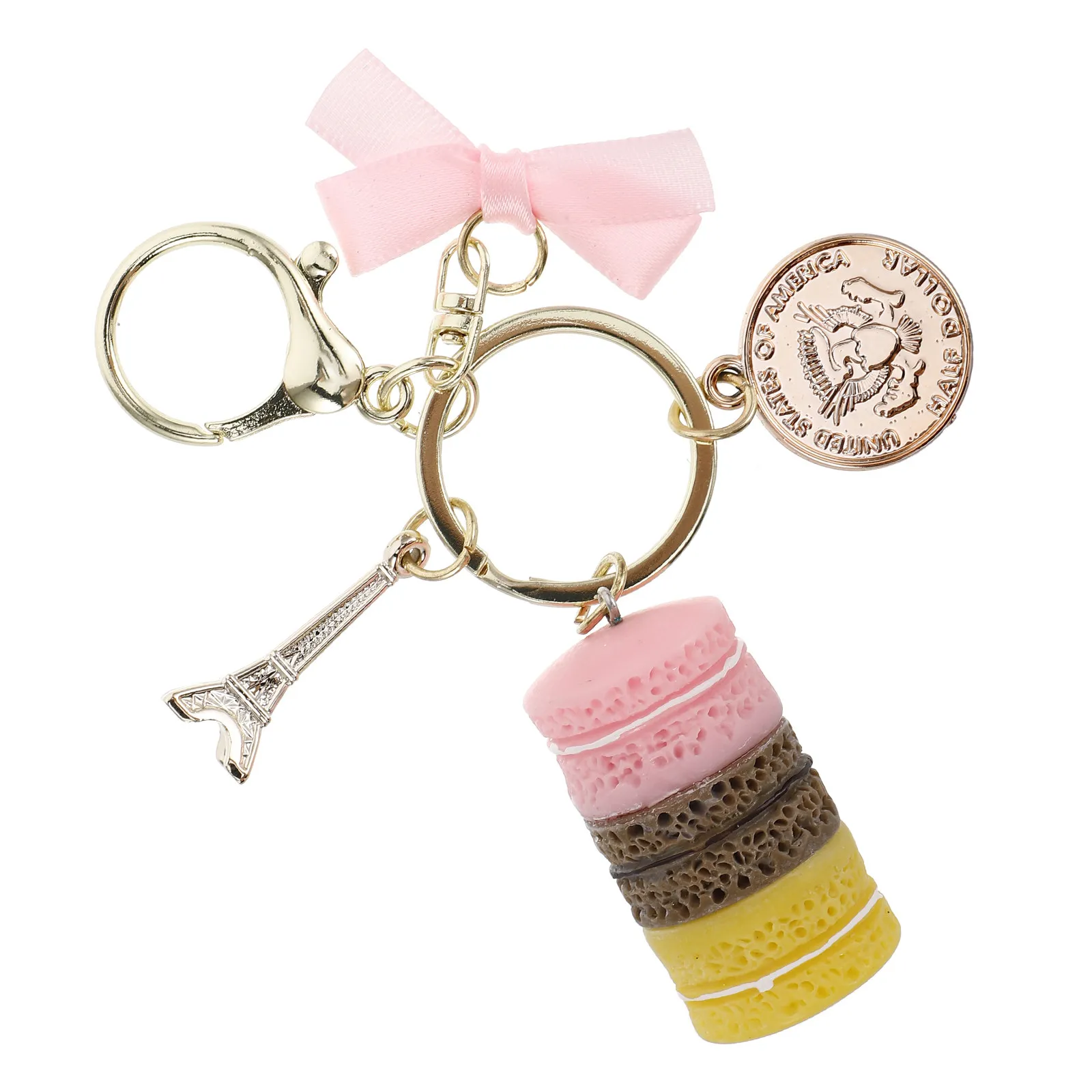 Macarons Keyring Three Layer Metal Pendant Eiffel Tower Charm for Bag Purse Backpack Car Keys Decoration Fashionable Gift Idea