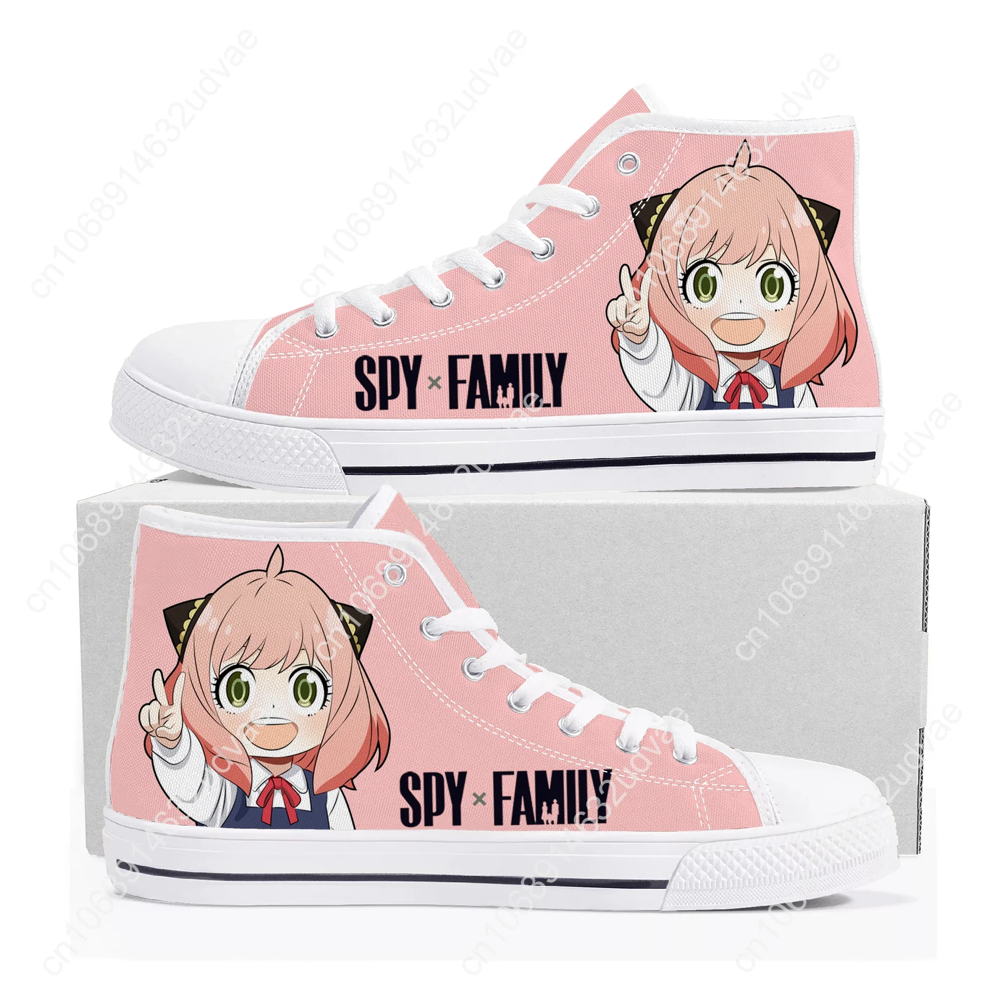 Spy X Familie Anya Vervalser Hoge Top Sneakers Heren Dames Tiener Hoge Kwaliteit Canvas Sneaker Casual Paar Schoenen Aangepaste Schoen