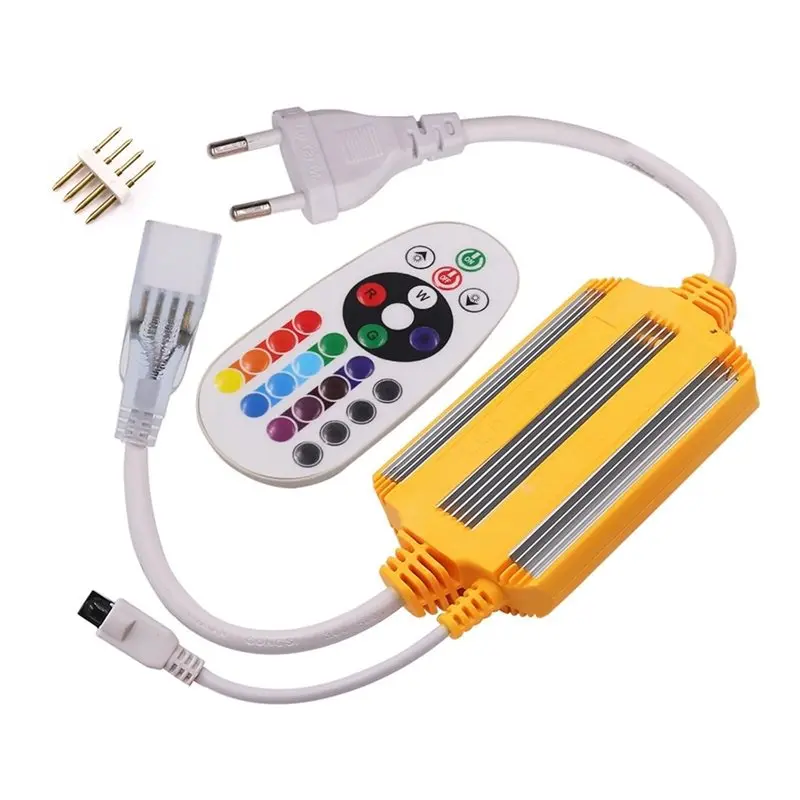 ABKQ-Wireless IR-24Key Remote 1500W RGB LED Strip Light Controller With 16 Colors Dimmer EU Plug IP68 Waterproof