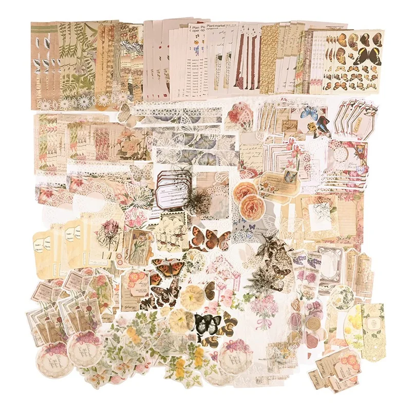 260Pcs Vintage Scrapbooking Stickers Pack,DIY Retro Journaling Supplies Stickers Kit,Flowers Scrapbook Paper Accessories