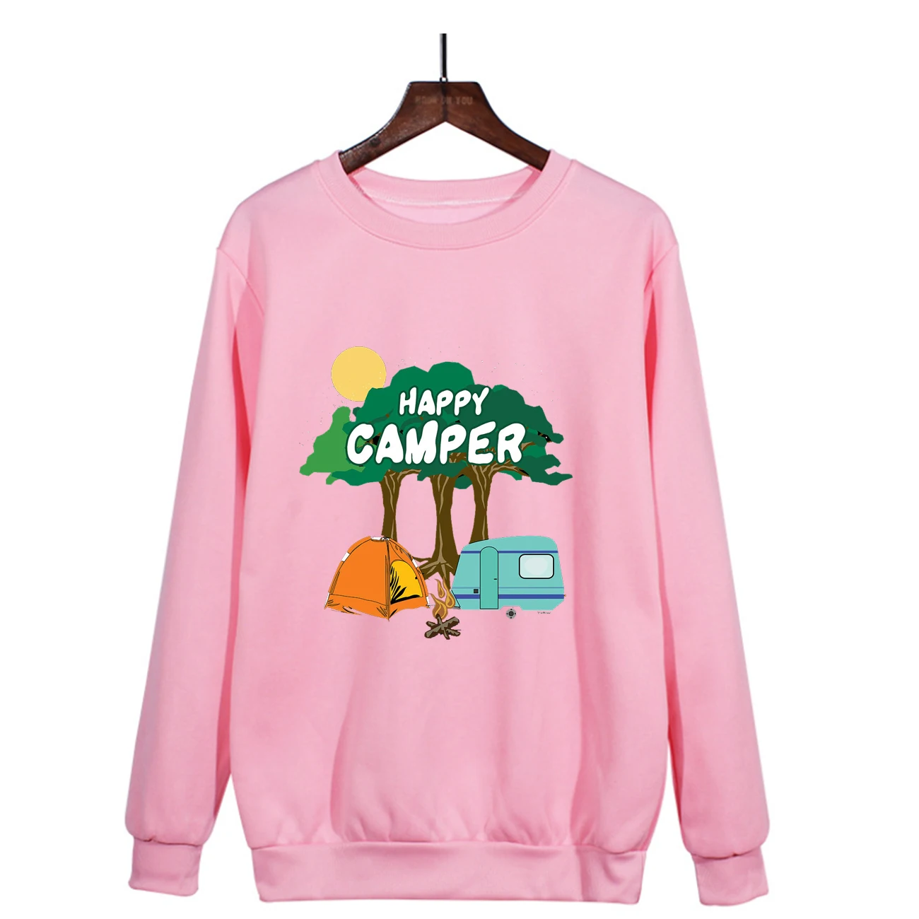 Fun Happy Marshmallow Camping Cute Pullover Crew Neck Hoodie Women Men Kawaii Daily Street Wear Long Sleeve Shirt