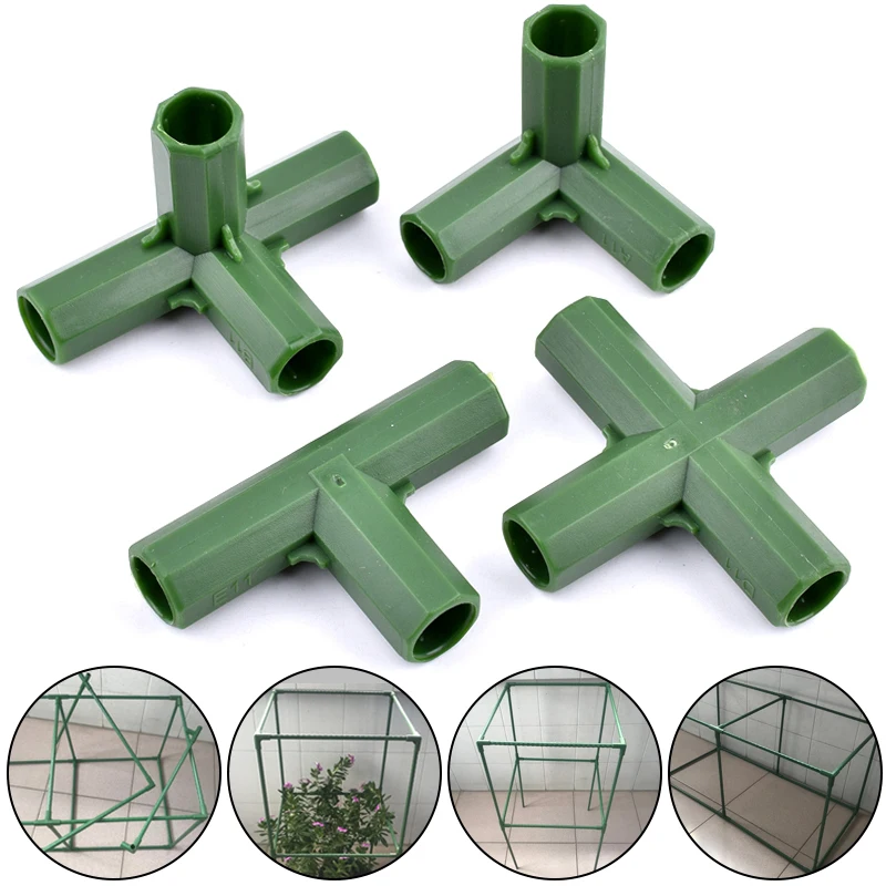 2~20Pcs 11mm Garden Greenhouse Frame Pipe Connector Green  Gardening Plant Stakes Edging Corner Joint Adapter DIY Plant Supports