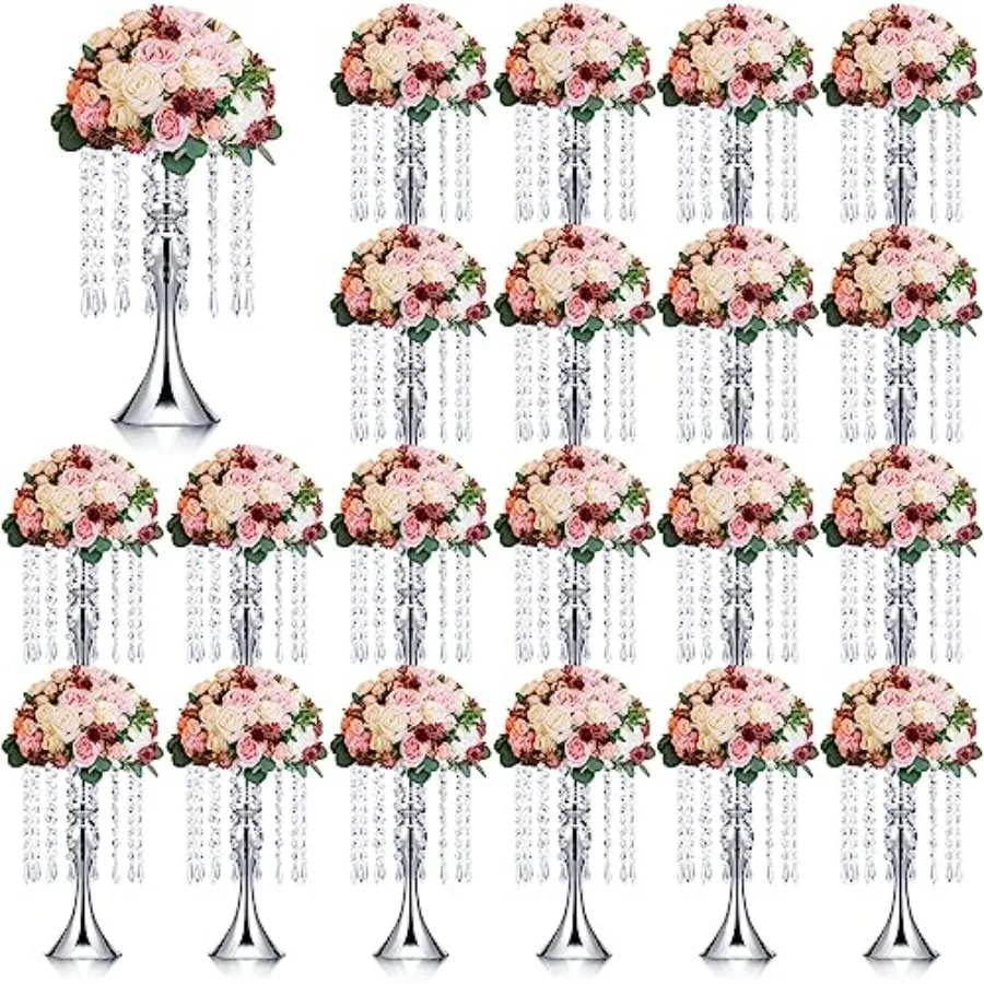 Wedding centerpieces for tables: 13-inch crystal flower stands in silver ideal for floral arrangements at anniversaries baptism