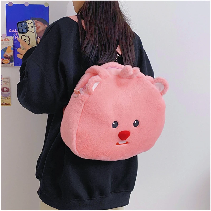 Kawaii Loopy Bag Cute Soft Villus Plush Handbag Lovely Cartoon Large Capacity Children Student Books Storage Pack