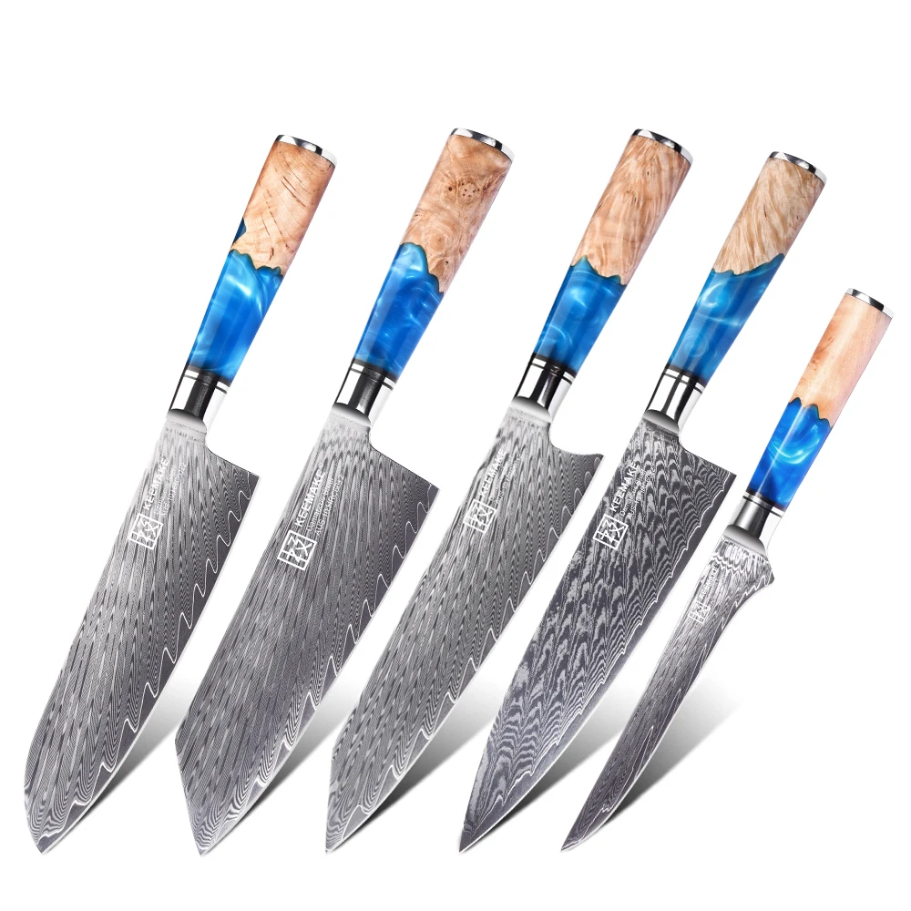 KEEMAKE Damascus Chef's Knives 1-5PCS/Set Ultra Sharp AUS-10 Damascus Steel Meat Cutting Knife Japanese Kitchen Knife Tools