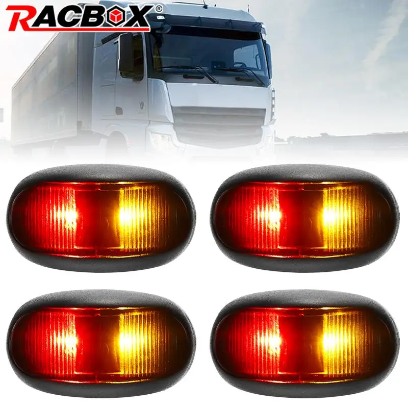 2/4pcs Red+Yellow LED Side Marker Truck side LED Lights Warning Rear light indicator for RV Trailer Lorry Bus Van Tractor 12/24V