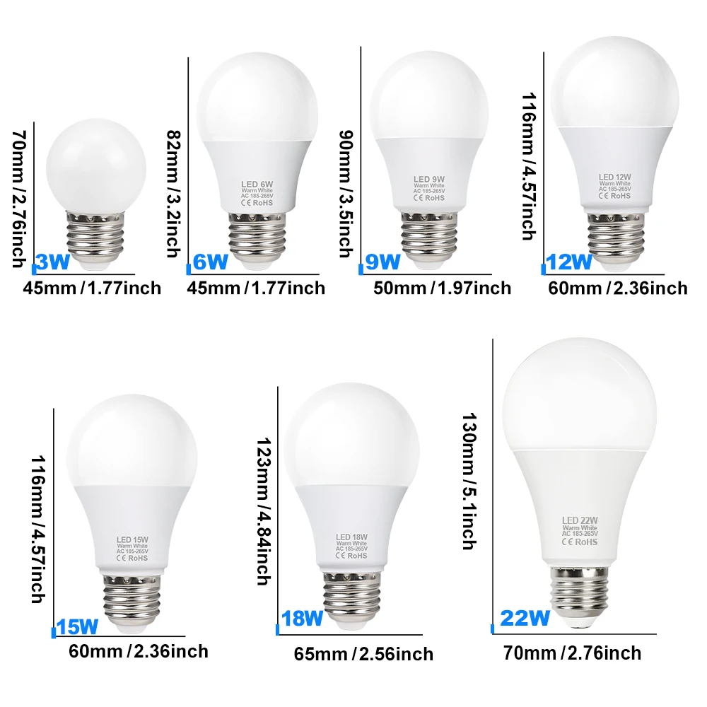 10pcs E27 LED Light Bulbs 220V 22W 18W 15W 12W 9W 6W 3W Spotlight Bulb LED Lamp Lampada Bulbs Lamparas For Home Table Lamp