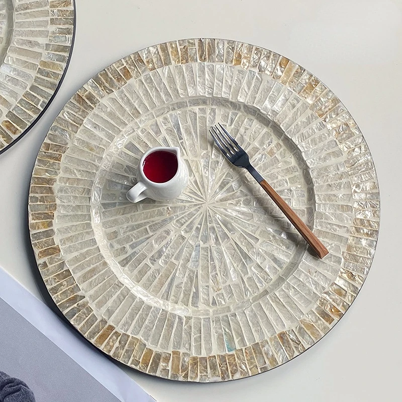 Large Round Natural Color Shell Dinner Plates Nordic Modern Restaurant Hotel Service Trays Steak Pasta Plate Placemat Home Decor