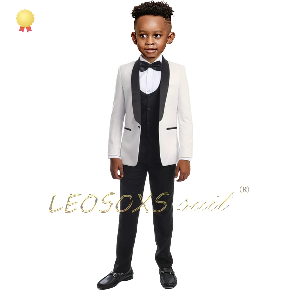 Boy's Wedding Suit 3-Piece Set (Mandarin Collar Jacket, Black Vest, and Trousers) - Customized Tailcoat for Children Ages 3-16