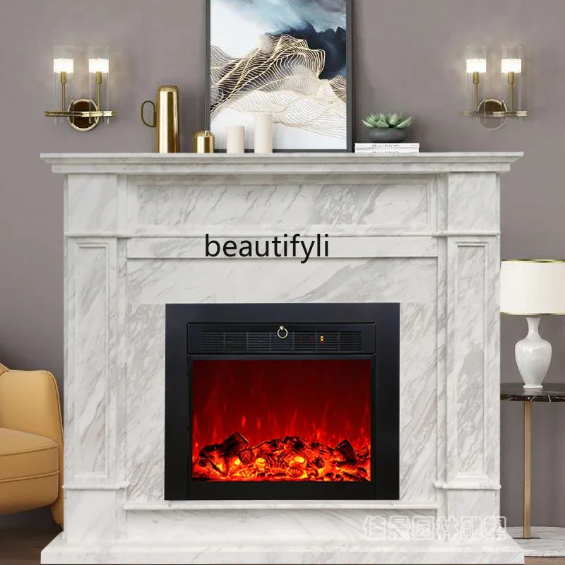 new styleMarble Stone Carving Fireplace Light Luxury and Simplicity Curio Cabinet Jazz White Fireplace Mantel ss 7304