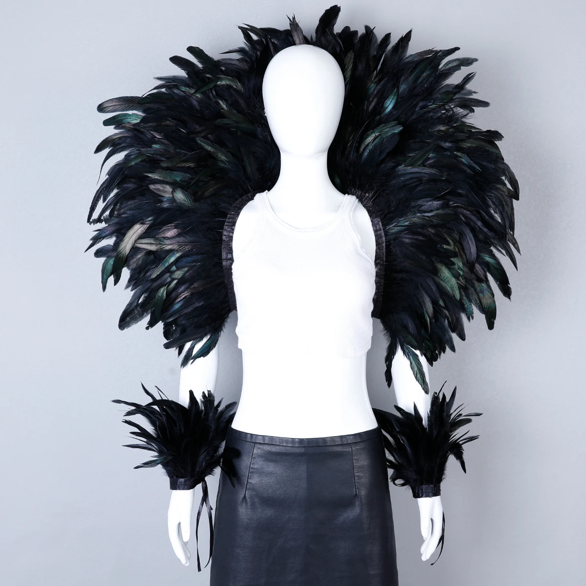 Party Carnival Elegant Womens Shawl 2-piece Set Cosplay Feather Punk Halloween Masked Ball Feather Punk Carnival Party Set New