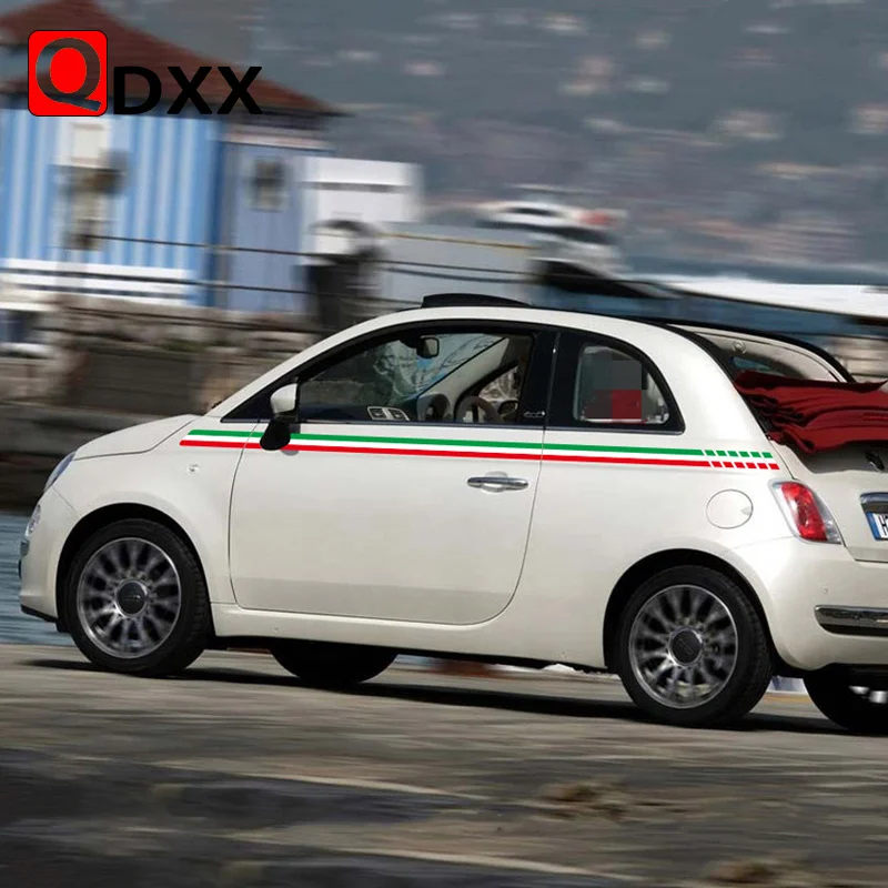 

Italian Flag Stripes For Fiat 500 Car Waist Lines Stickers Auto Body Door Side Vinyl Decals Racing Sport Styling Accessories