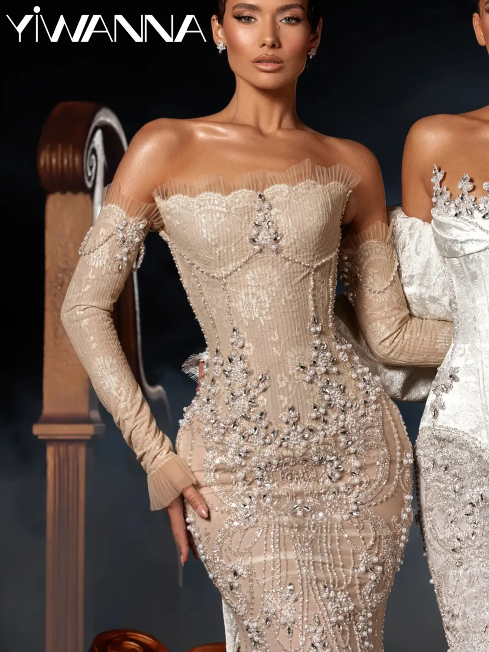 

Облегающее роскошное вечернее платье с ручной вышивкой, мерцающее свадебное платье без бретелек со съемными рукавами, платья для выпускного вечера по индивидуальному заказу