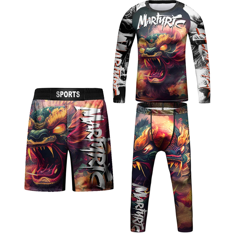 Bjj Rashguard Jiu Jusit T-shirt +Pants Sets Kids MMA Boxing Muay Thai Shorts Rash guard For Children MMA Compression Clothing