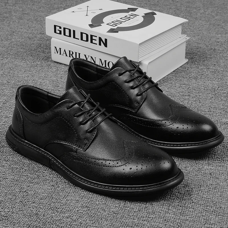 Spring and Autumn British Style Genuine Leather Shoes Mens Pointed Oxford Shoes Lace Up Business Formal Suit Paired Casual Shoes image 2