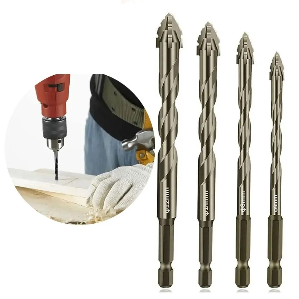 5pcs Four-Flute Eccentric Drill Bit 6/8/10/12mm High Hardness Drilling Head Precision Drilling Serrated Glass Tile Punching Bit