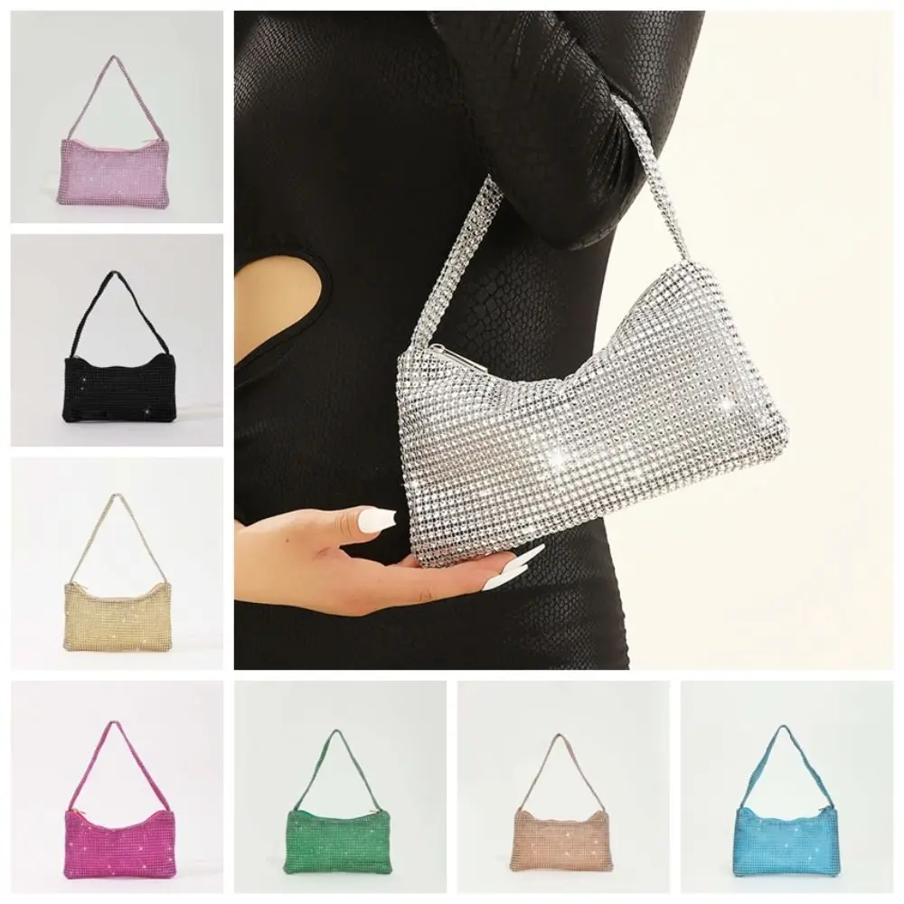 Portable Shiny Evening Banquet Bag Mini Temperament Glitter Shoulder Bag Underarm Bag Small Purse Rhinestone Hand Bag Wedding