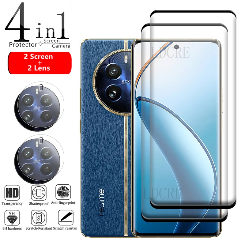 4-in-1 For Realme 12 Pro Glass For OPPO Realme 12 Pro Glass Full Curved HD 9H Screen Protector For Realme 12 Pro Plus Lens Glass