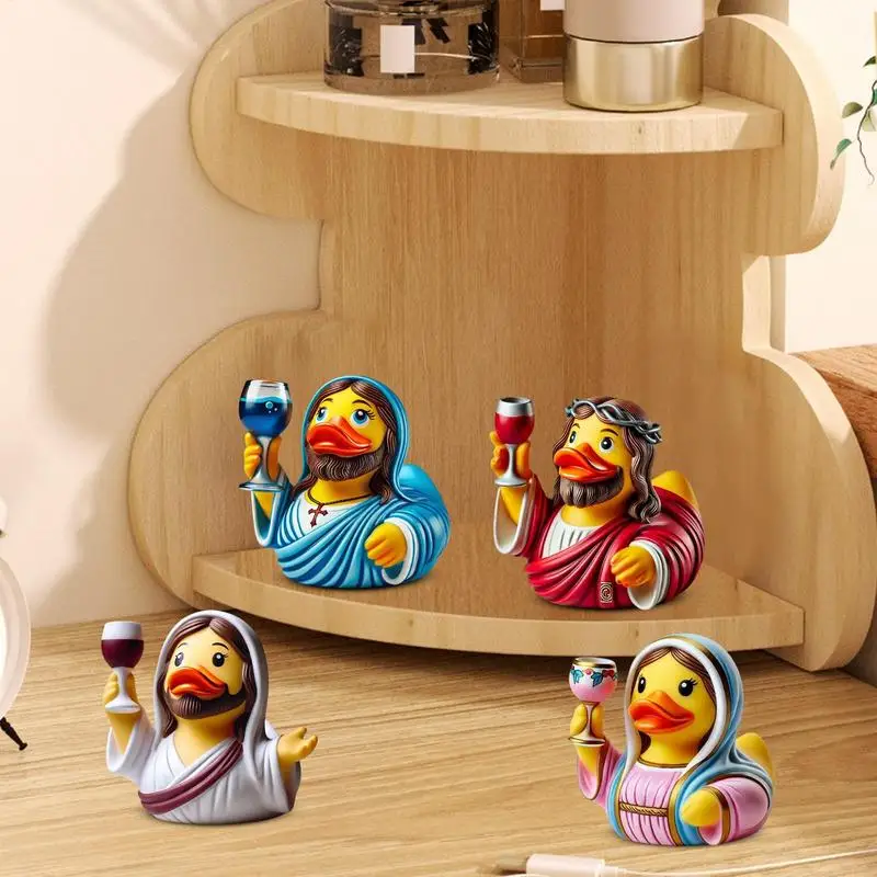 Jesus Duck Miniature Jesus Duck 3.5-Inch Creative Resin Statue Animals Multifunctional Christian Decoration Outdoor Animal Decor