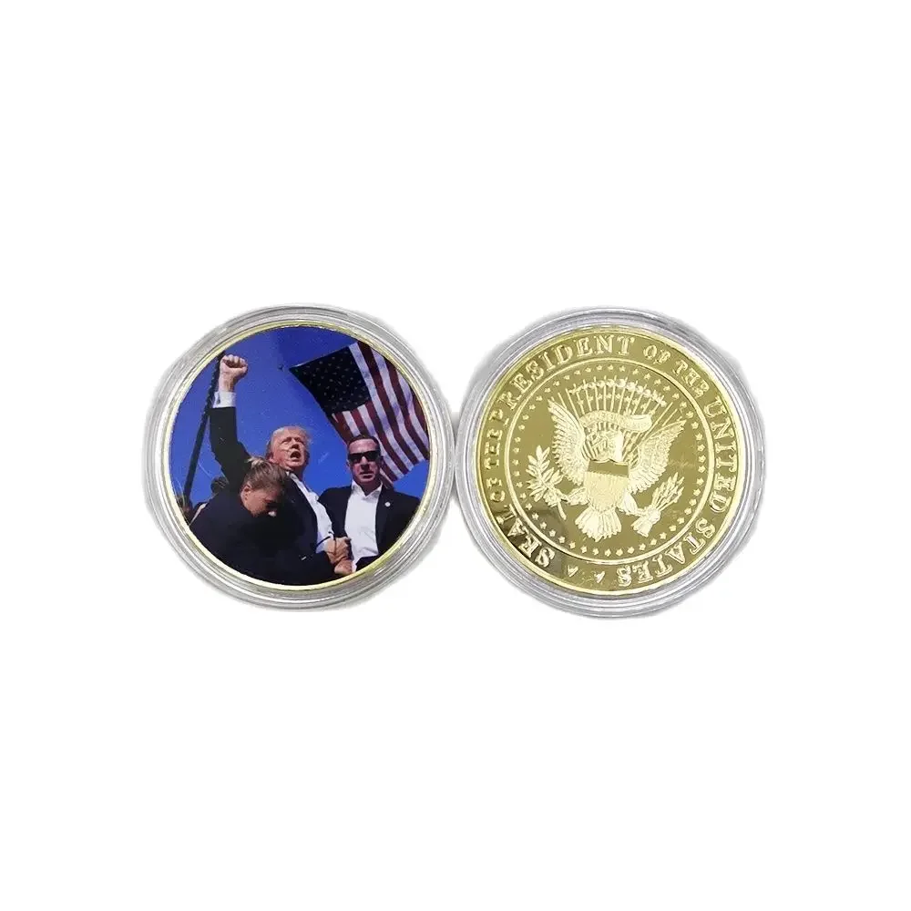 Trump Silver Coin US President Fight Attack Challenge Coin Collectibles 2024 Shooting Incident Commemorative Medal Souvenir