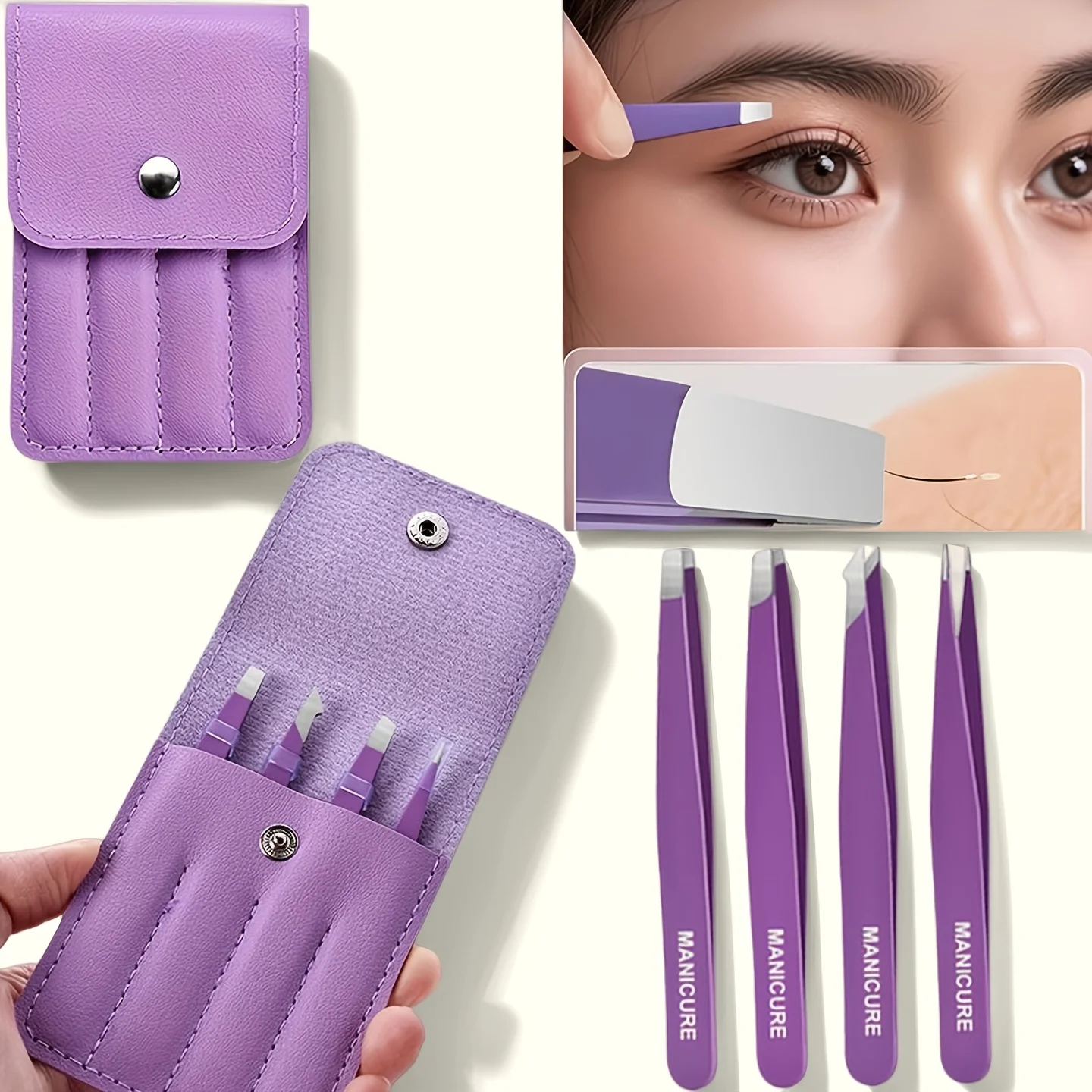 Ensemble de pincettes à sourcils en acier inoxydable, outils de maquillage pour Application de faux cils, façonnage des sourcils, épissage de la barbe, cadeaux, 4 pièces