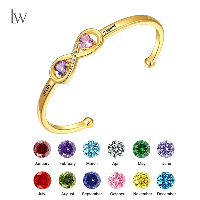 

Personalized Name Infinity Bracelets for Women Custom Birthstone Bracelet Engraved Name Open Cuff Bracelet Adjustable Jewelry