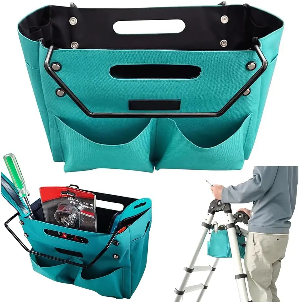 Portable Folding Herringbone Ladder Tool Storage Bag Telescoping Ladder Tools Bags with 5 Pockets for Electrician Woodworker