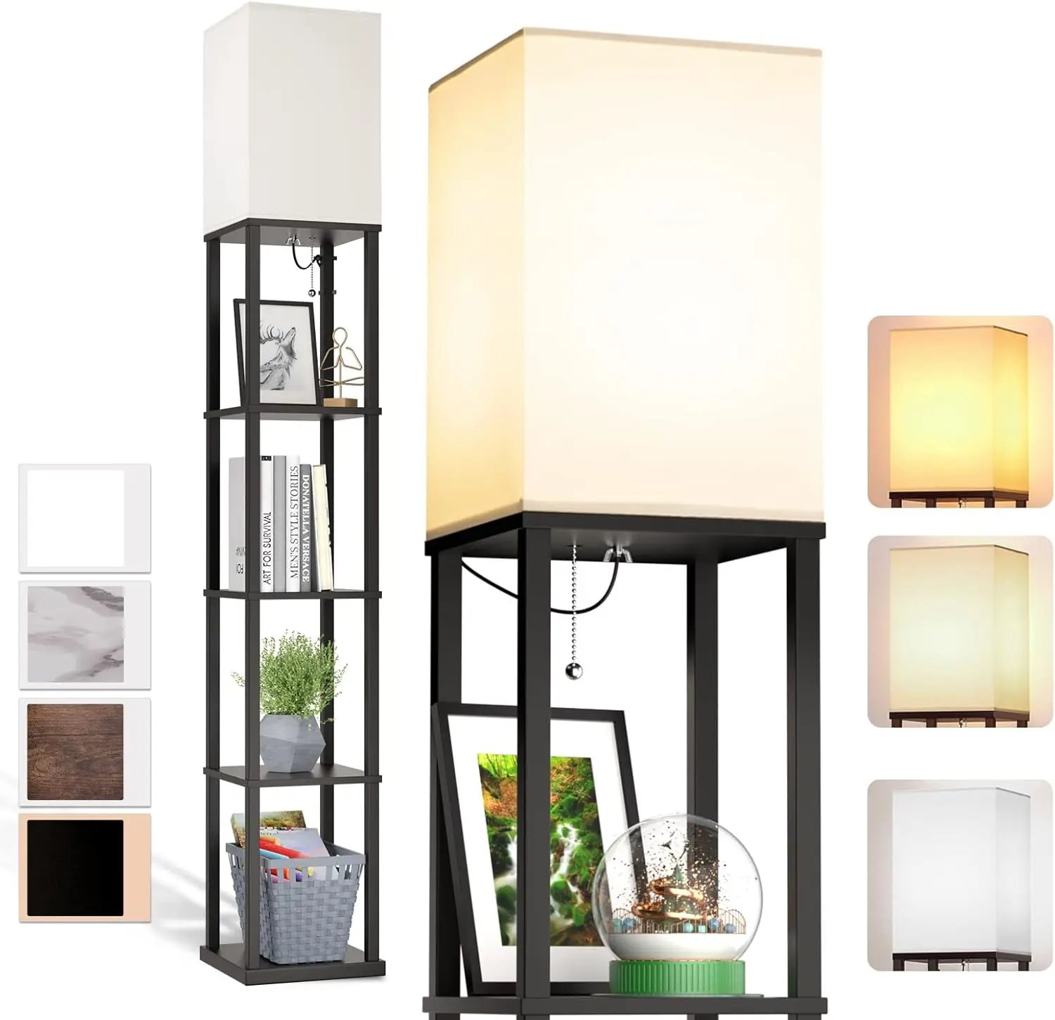 Floor Lamp With Shelves, 5-Tier Modern Shelf Floor Lamp With 3Cct Led Bulb, Display Lamp For Living Room, Bedroom And