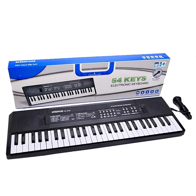 Piano elétrico com microfone para crianças, 54 teclas, música digital, brinquedos de ensino e aprendizagem, instrumento musical, presentes