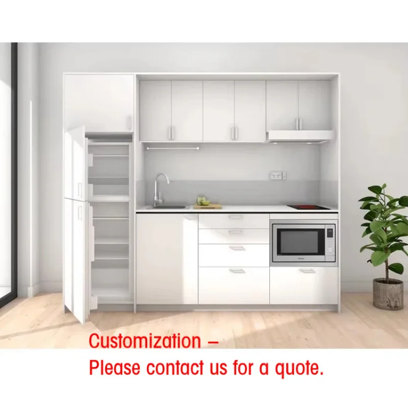 custom.Modern All in One Kitchenette Furniture PVC Prefabricated Kitchen Unit Cabinets Apartments and
