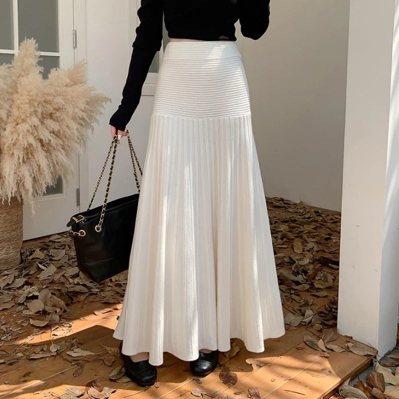 

Seoulish Autumn Winter Thick Knitted Women's Umbrella Skirts 2025 New High Waist Office Casual Loose A-line Long Skirts Female