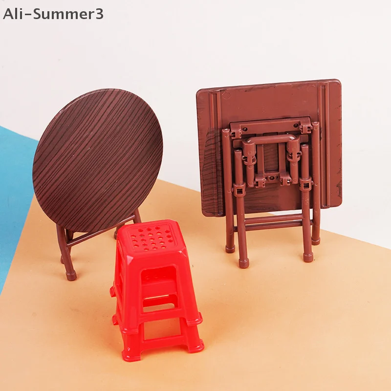 1Set 1:12 Casa delle bambole in miniatura Tavolo pieghevole Sgabello Tavolo da pranzo Mobili Modello di casa Decorazione Giocattolo Accessori per casa delle bambole