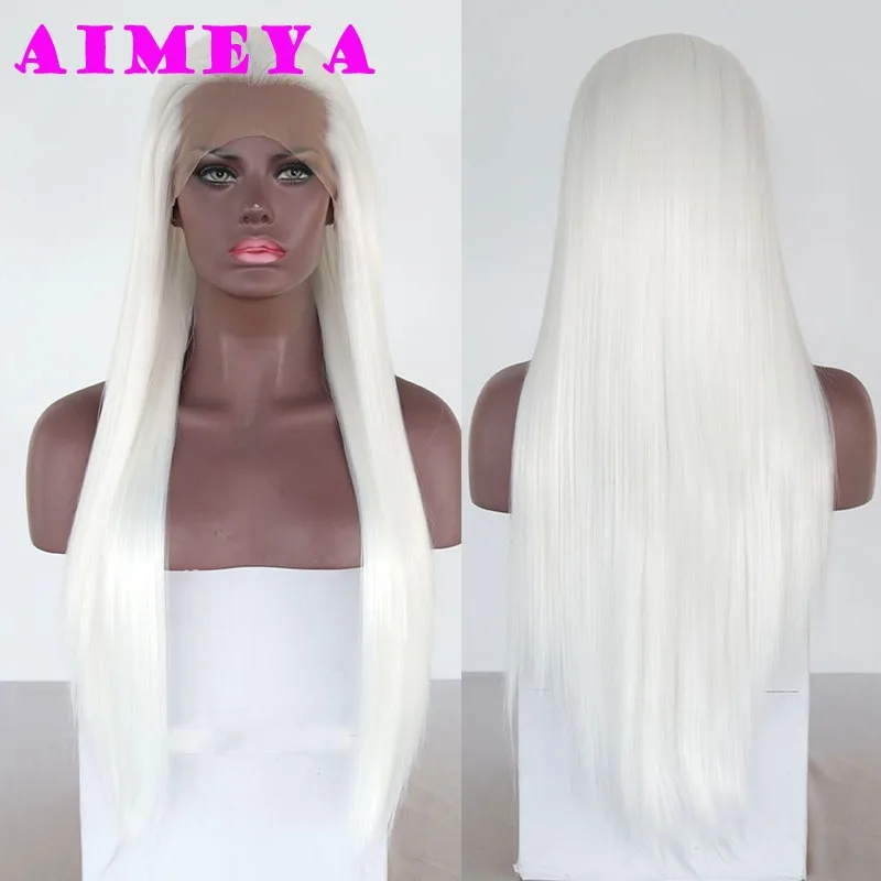 AIMEYA White Cosplay Wig Widow\'s Peak Synthetic Lace Front Wig Long Silky Straight Synthetic Lace Wigs Asian Ancient Costumes